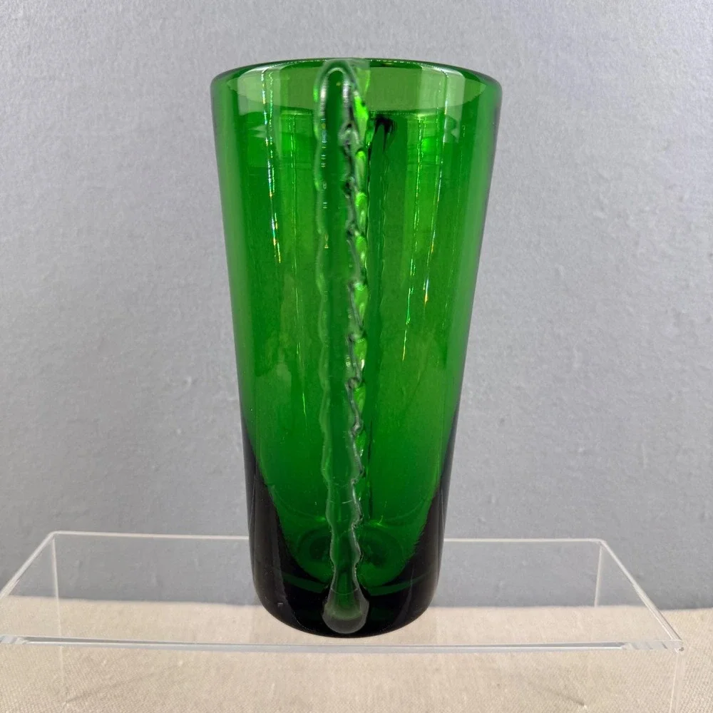 Bischoff Glass Winged Vase No. 515 Emerald‎ Green & Clear MCM